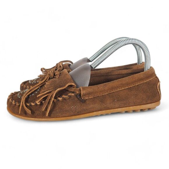Minnetonka "Peace" Suede Slip-on Moccasins Brown Women's 7 - Picture 2 of 11